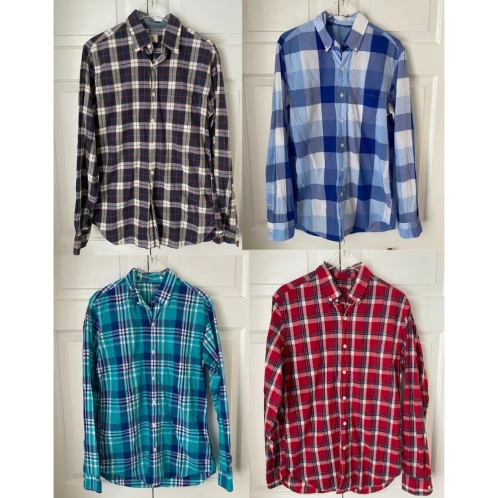 J. Crew Mens S Casual Plaid Button Down Long Sleeve Lightweight Work Bundle of 4